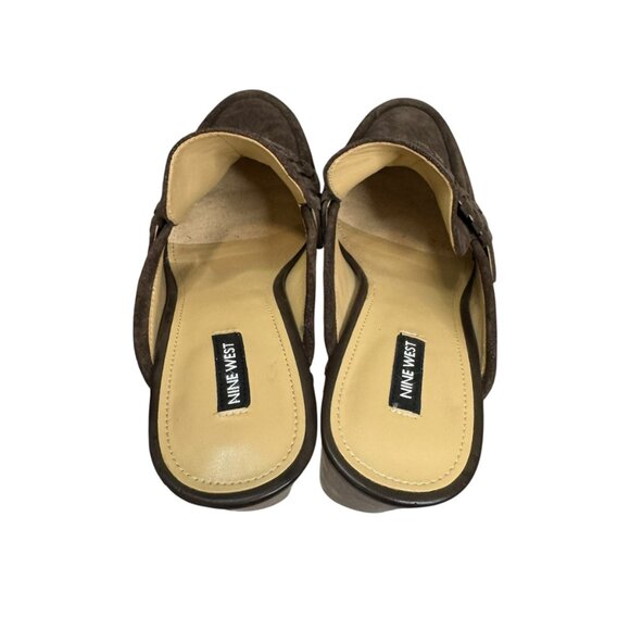 Nine West WNFlowr Brown Suede Platform Clogs Size 9.5 – Studded Wood Block Heel - Picture 5 of 9